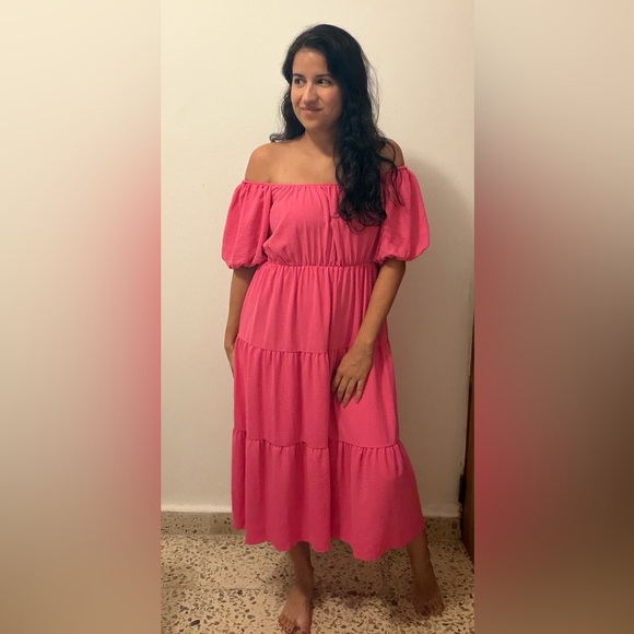 See You Monday Dresses & Skirts - Elegant Pink Off-Shoulder Dress